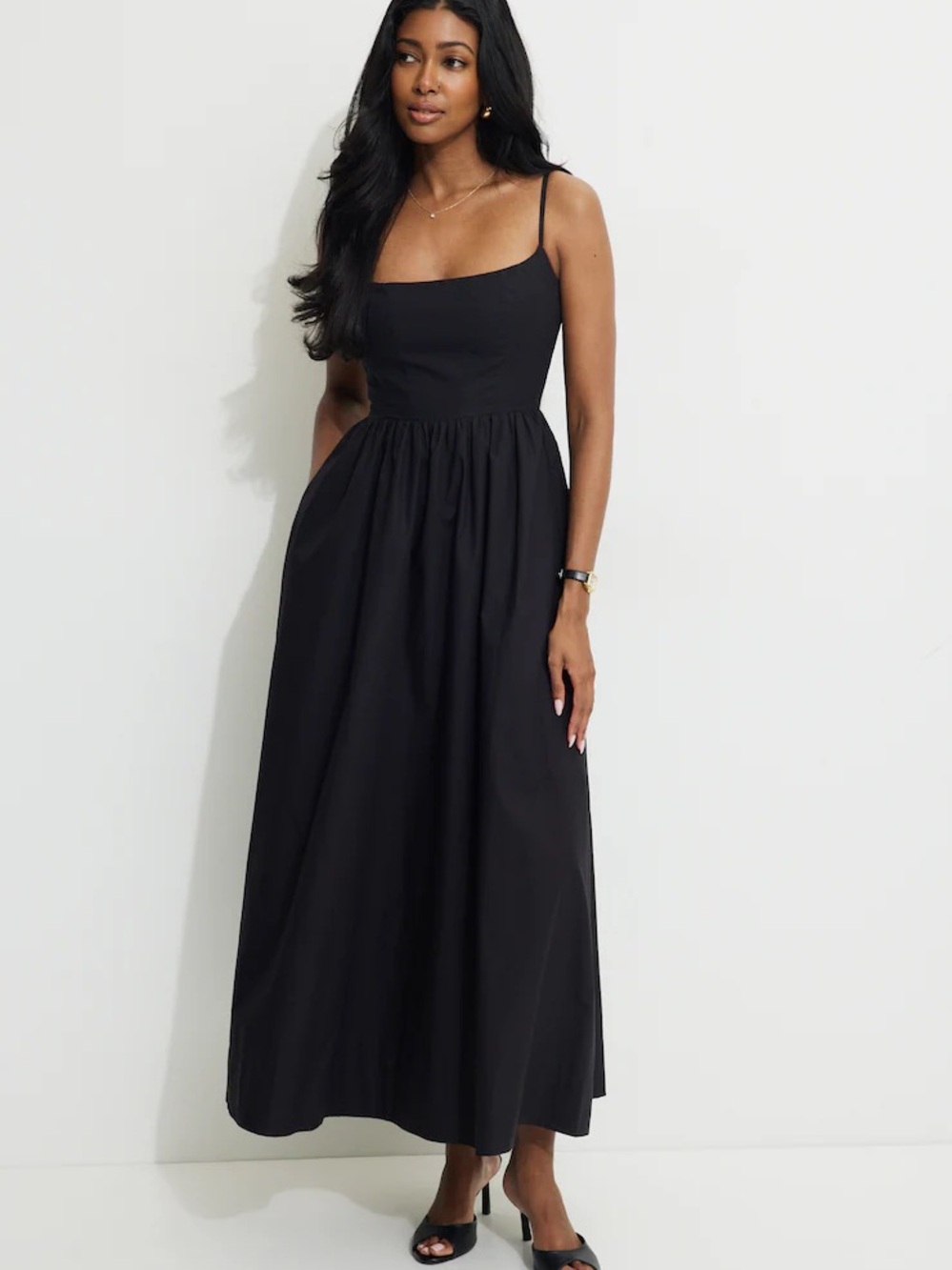 Dynamite Bustier poplin Spaghetti Strap 100% Cotton Maxi Dress
